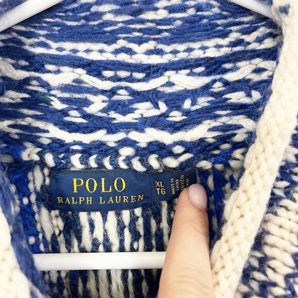 X Polo Ralph Lauren Women's Rolled Turtleneck Jumper White Blue Fair Isle - Picture 5 of 9